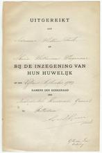 Blad uitreiking huwelijksbijbel de Rijcke en van Steyn 1910., Ophalen of Verzenden, Gebruikt, Overige typen, Christendom | Protestants