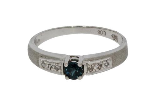 Saffier 14k gouden dames ring 6 diamanten solitair luxe, Sieraden, Tassen en Uiterlijk, Ringen, Zo goed als nieuw, Dame, Kleiner dan 17