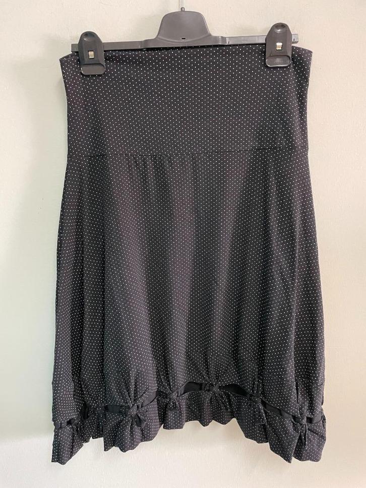 R42 - Zwart-witte Boris Industries rok maat M-L (1), Kleding | Dames, Rokken, Zo goed als nieuw, Maat 38/40 (M), Zwart, Onder de knie