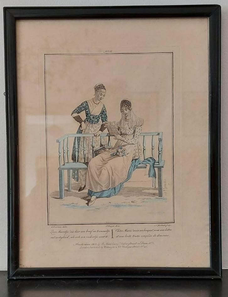 Antiek prent Evert Maaskamp klederdracht Lieve Marretje 1807, Antiek en Kunst, Curiosa en Brocante, Ophalen of Verzenden