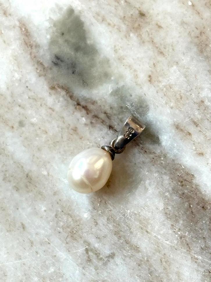 925 sterling zilveren zoetwaterparel kettinghanger, Sieraden, Tassen en Uiterlijk, Bedels, Zo goed als nieuw, Overige merken, Edelsteen