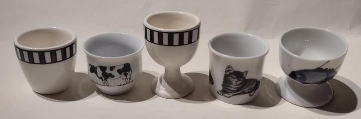 5 div. eierdoppen zwart / wit decoratie, Huis en Inrichting, Keuken | Servies, Zo goed als nieuw, Overige typen, Overige stijlen