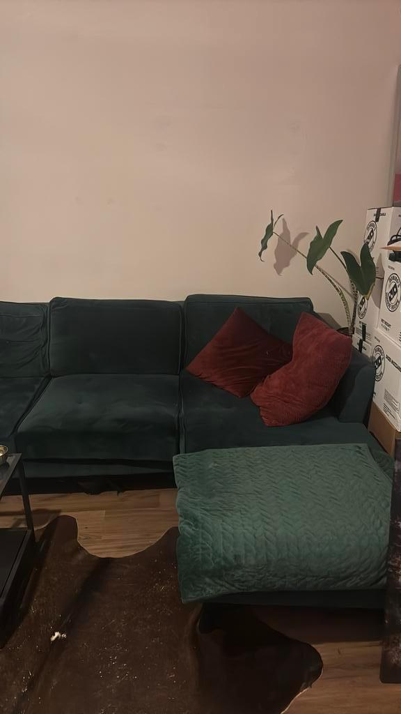 Groene hoekbank, Huis en Inrichting, Banken | Bankstellen, Gebruikt, Hoekbank, Vierpersoons of meer, Ophalen