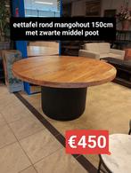 Nieuwe eettafel rond mangohout 150cm met zwarte middelpoot, Ophalen, Metaal, ., Industrieel landelijk koloniaal boheems barok brocante