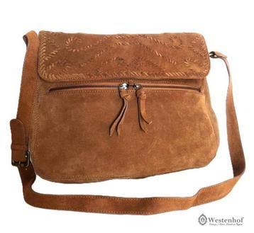 Vintage suède leren tas - dames schoudertas echt leer bruin beschikbaar voor biedingen