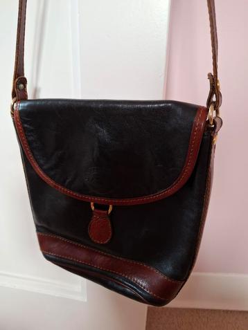 Leren Schoudertas - Donkerbruin & Zwart beschikbaar voor biedingen