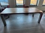 Eikenhouten tafel met RVS poten, Ophalen, Gebruikt, 100 tot 150 cm, Eikenhout