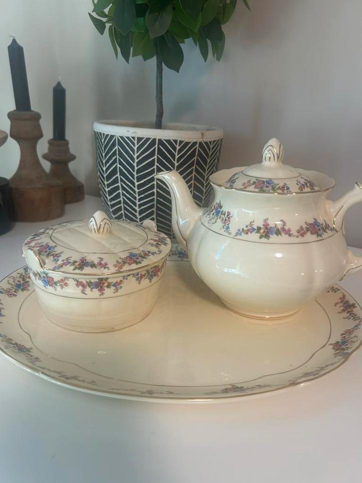 Plazuid Gouda Servies met Bloemen, Antiek en Kunst, Antiek | Servies los, Ophalen of Verzenden