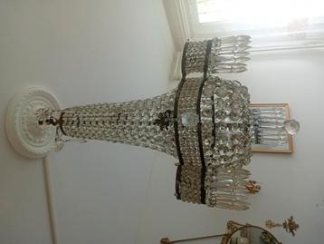 Antieke Hang Zaklamp Antiek Kristal ca: 1900 en 90cm hg. beschikbaar voor biedingen