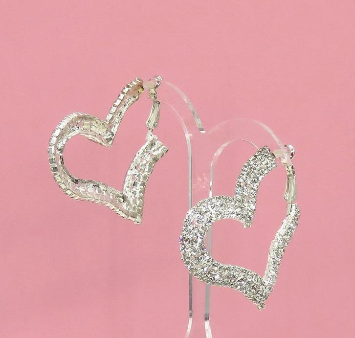 Schitterende zilveren hart strass creool oorbellen., Sieraden, Tassen en Uiterlijk, Oorbellen, Nieuw, Knopjes of Stekers, Overige materialen