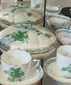 Antiek Porseleinen Servies met Groene Bloemen, Antiek en Kunst, Ophalen of Verzenden