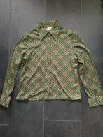 Vintage jaren 70 puntkraag groen rood bruin geruit blouse M, Maat 38/40 (M), Verzenden, Zo goed als nieuw, Vintage