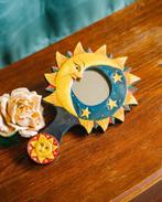 Vintage spiegel hout zin wood antiek retro makeup boho maan, Ophalen of Verzenden, Rond, Minder dan 50 cm