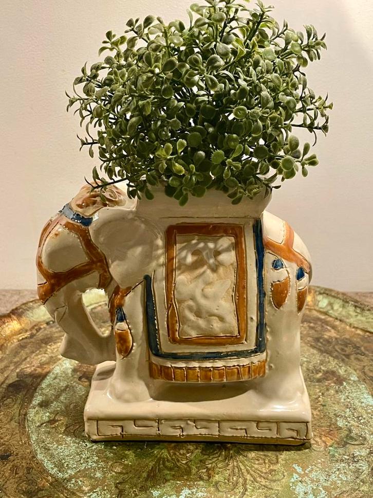 Mooi vintage olifantje van keramiek handbeschilderd, Antiek en Kunst, Curiosa en Brocante, Ophalen of Verzenden