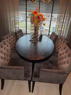 6 Landelijke Eetkamerstoel Velours Bruin, Huis en Inrichting, Stoelen, Ophalen of Verzenden, Zo goed als nieuw