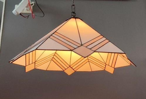 Tiffany hexagon hanglamp wit-creme Ø55 x 28cm – elegant, Antiek en Kunst, Antiek | Lampen, Ophalen of Verzenden
