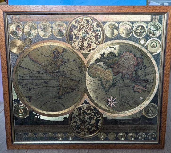 Oude Wereldkaart in Lijst, Antiek en Kunst, Kunst | Tekeningen en Foto's, Ophalen of Verzenden