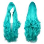Luxe carnaval pruik 100 cm lang haar met 1 staart Turquoise, Nieuw, Pruik of Haarverlenging, Verzenden