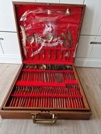 Houten koffer met 144 delig brons nickel bestek, Huis en Inrichting, Gebruikt, Ophalen of Verzenden, Hout