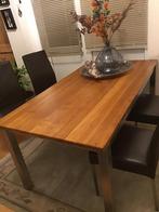 Mooie lichteiken eettafel met modern Rvs Onderstel, Huis en Inrichting, Tafels | Eettafels, Ophalen, Eikenhout, 50 tot 100 cm