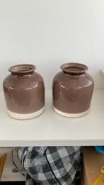 2 bloempotten vazen bruin geglazuurd groot, Huis en Inrichting, Ophalen, Overige kleuren, Aardewerk of Porselein, Zo goed als nieuw