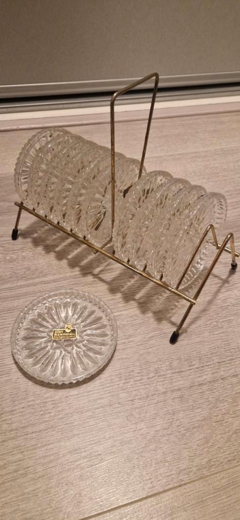 Kristallen Onderzetters met houder, Huis en Inrichting, Woonaccessoires | Onderzetters, Zo goed als nieuw, Glas of Kopje, Ophalen