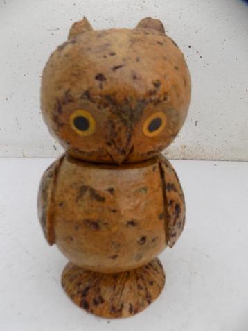 Uil handgesneden kokosnoot scharnierend hoofd vintage beschikbaar voor biedingen