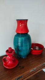 gave W.Germany Bay keramiek vloer vaas rood blauw turquoise, Ophalen of Verzenden