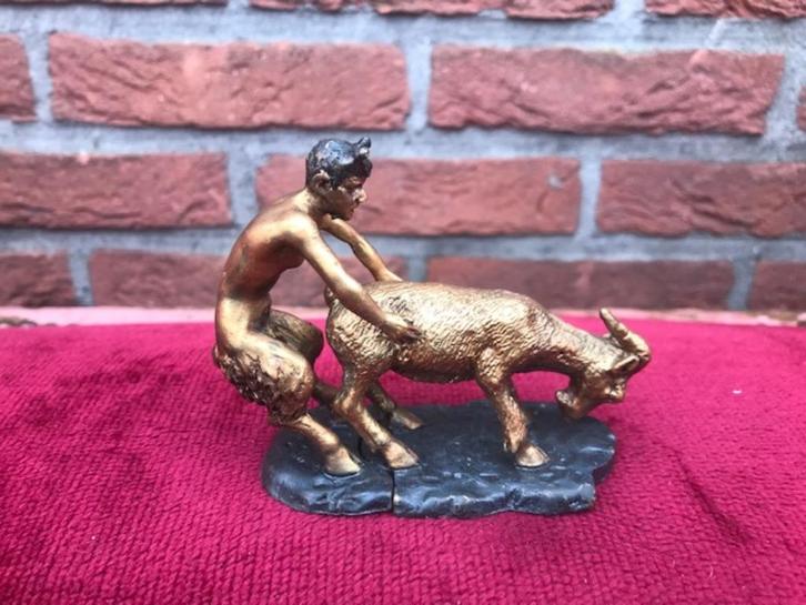 Weens brons, sater en geit, Antiek en Kunst, Kunst | Beelden en Houtsnijwerken, Ophalen of Verzenden
