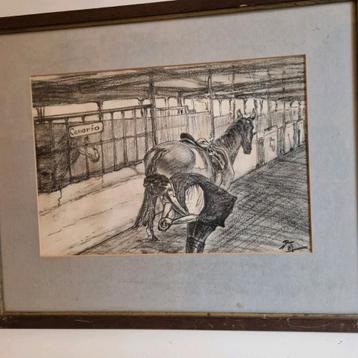 Houtskool tekening paard stal hoef mooi werk beschikbaar voor biedingen