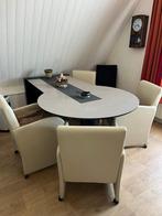 Eetkamer tafel meet 4 lerenf stoelen, Ophalen, Gebruikt, 4 tot 6 stoelen