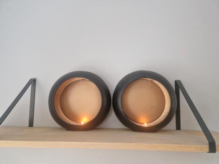 Zwart/Goud Metalen Windlicht, Huis en Inrichting, Woonaccessoires | Kandelaars en Kaarsen, Ophalen of Verzenden