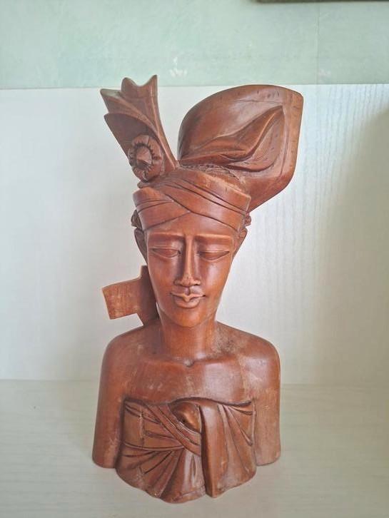 Buste van Balinese jongeman/ houtsnijwerk/ jaren '50, Antiek en Kunst, Kunst | Beelden en Houtsnijwerken, Ophalen of Verzenden