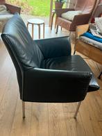 Zwarte leren stoel, uitschuifbaar, Huis en Inrichting, Fauteuils, Gebruikt, Minder dan 75 cm, Leer, Ophalen of Verzenden