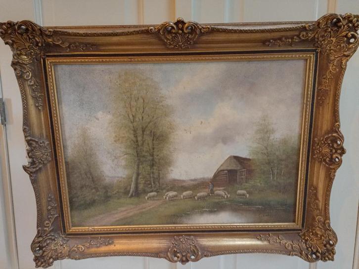 schilderij/landschap met schapen, Antiek en Kunst, Kunst | Schilderijen | Klassiek, Ophalen