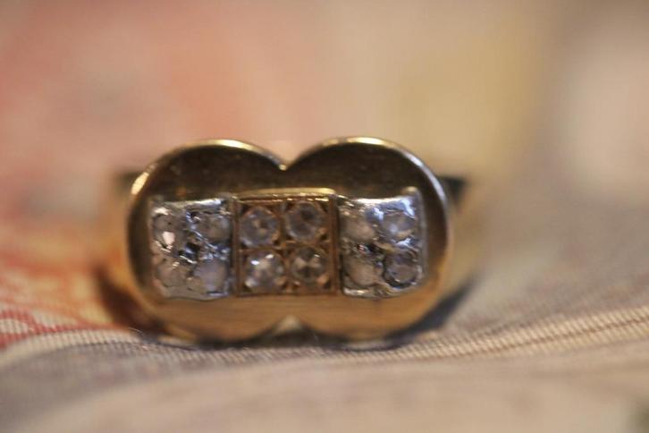 Antieke gouden franse tankring ring tank diamant diamanten, Sieraden, Tassen en Uiterlijk, Antieke sieraden, Ring, Goud, Met edelsteen