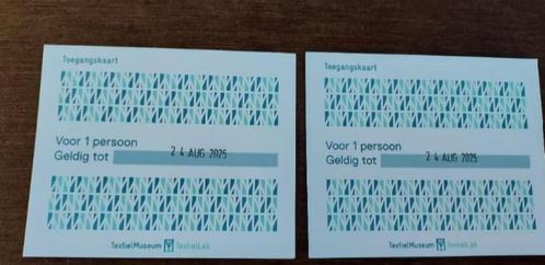 2 Toegangskaarten Textielmuseum Tilburg, Tickets en Kaartjes, Musea, Drie personen of meer, Ticket of Toegangskaart