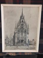 ets stadhuis Gouda gesigneerd Marius Janssen, Antiek en Kunst, Kunst | Etsen en Gravures, Ophalen