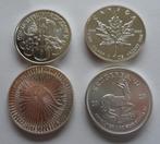 4 zilveren munten Oostenrijk, Canada Z. Afrika en Austr. UNC, Ophalen of Verzenden, Zilver