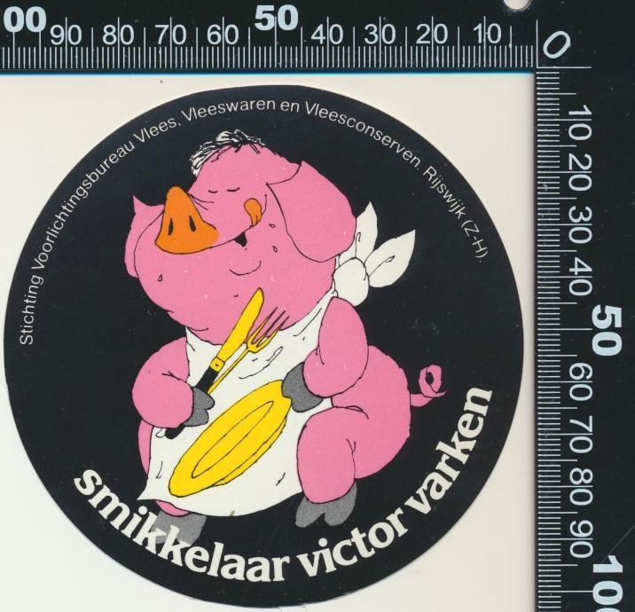 Sticker: Vlees - Smikkelaar Victor varken (2), Verzamelen, Stickers, Zo goed als nieuw, Bedrijf of Vereniging, Ophalen of Verzenden