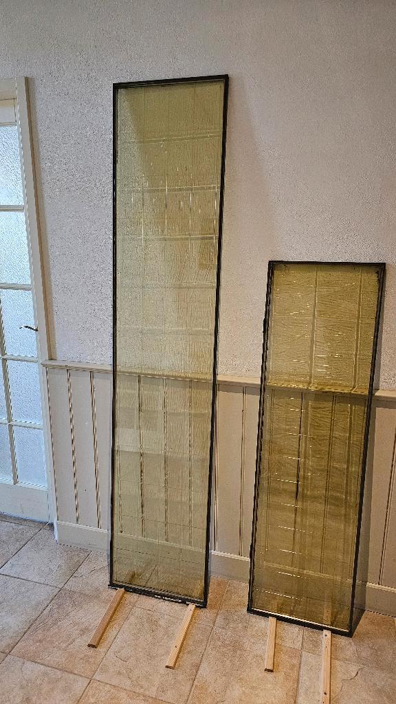 Twee guss antiek geel glas ramen in dubbelglas, Doe-het-zelf en Verbouw, Glas en Ramen, Gebruikt, Gevelraam of Ruit, 160 cm of meer