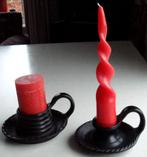 2 zwarte Hongaarse vintage kandelaars samen voor € 7,50, Ophalen of Verzenden, Gebruikt, Overige materialen, Minder dan 25 cm