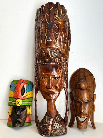Drie maskers Afrika hout OPHALEN 10 euro beschikbaar voor biedingen