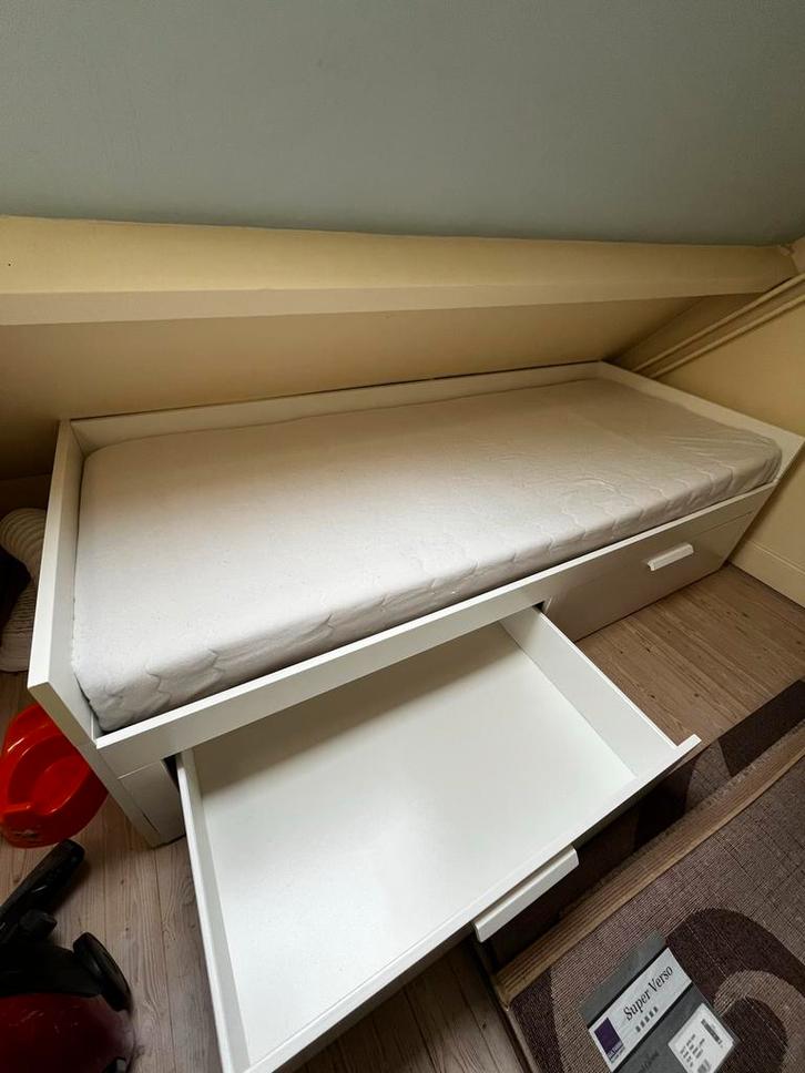 BRIMNES IKEA Bedbank - Uitschuifbaar 2-persoons, Huis en Inrichting, Slaapkamer | Bedden, Gebruikt, Eenpersoons, 80 cm, 200 cm