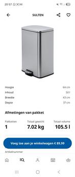 Roestvrijstalen prullenbak ikea, Huis en Inrichting, 40 liter of meer, Ophalen of Verzenden, Zo goed als nieuw, Rvs