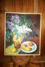 olieverf stilleven schilderij bloemen + fruit * gesigneerd, Antiek en Kunst, Ophalen of Verzenden