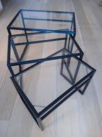 3 zwart glazen bijzettafels te koop, Huis en Inrichting, Tafels | Salontafels, Ophalen, 50 tot 100 cm, Rond, 50 tot 100 cm