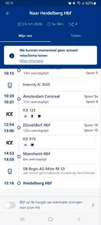 2x treinticket Amsterdam Heidelberg, Twee personen, Vliegtuig, Met bestemming of datum