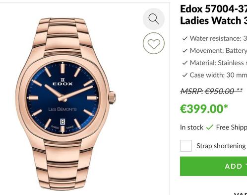 Edox dameshorloge, Sieraden, Tassen en Uiterlijk, Horloges | Dames, Nieuw, Polshorloge, Staal, Staal, Ophalen