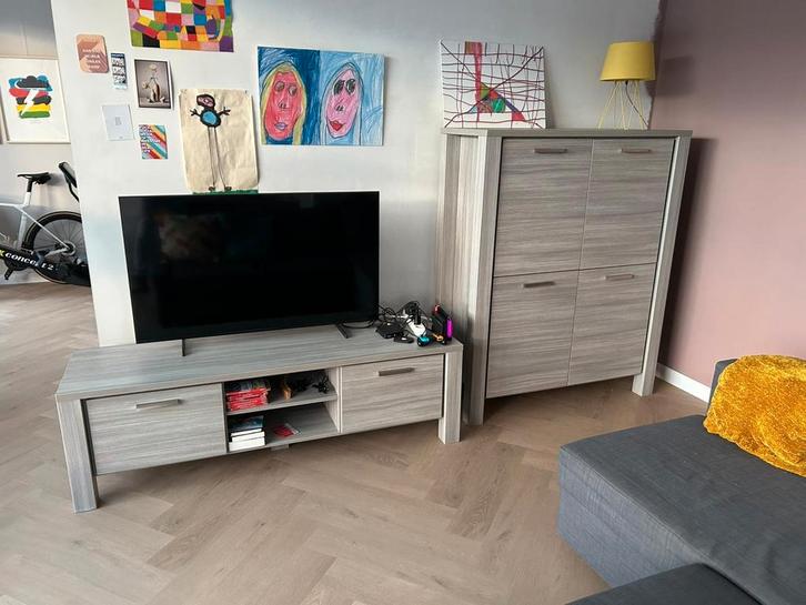 Eikenhout White washlook tv meubel, Huis en Inrichting, Kasten | Televisiemeubels, Zo goed als nieuw, Minder dan 100 cm, 25 tot 50 cm